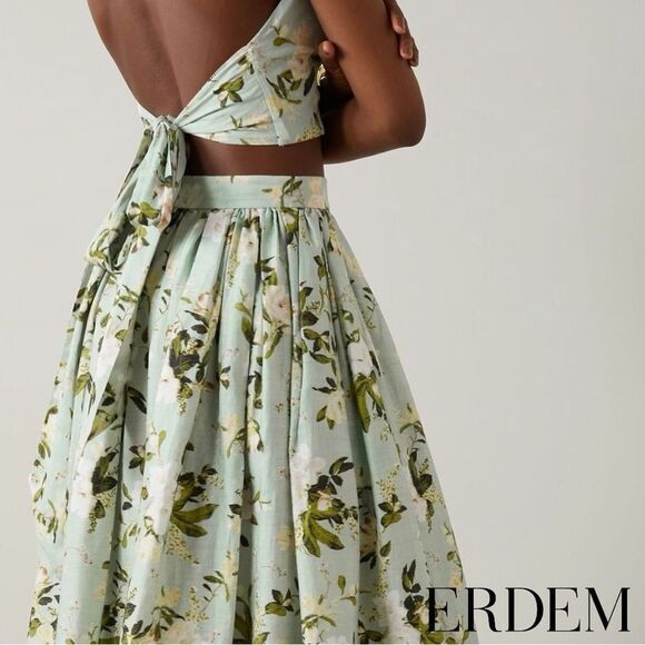 Erdem **NWT** Luna Poplin Cotton Halter Crop Top In Magnolia Garden Mint Green - Picture 3 of 16